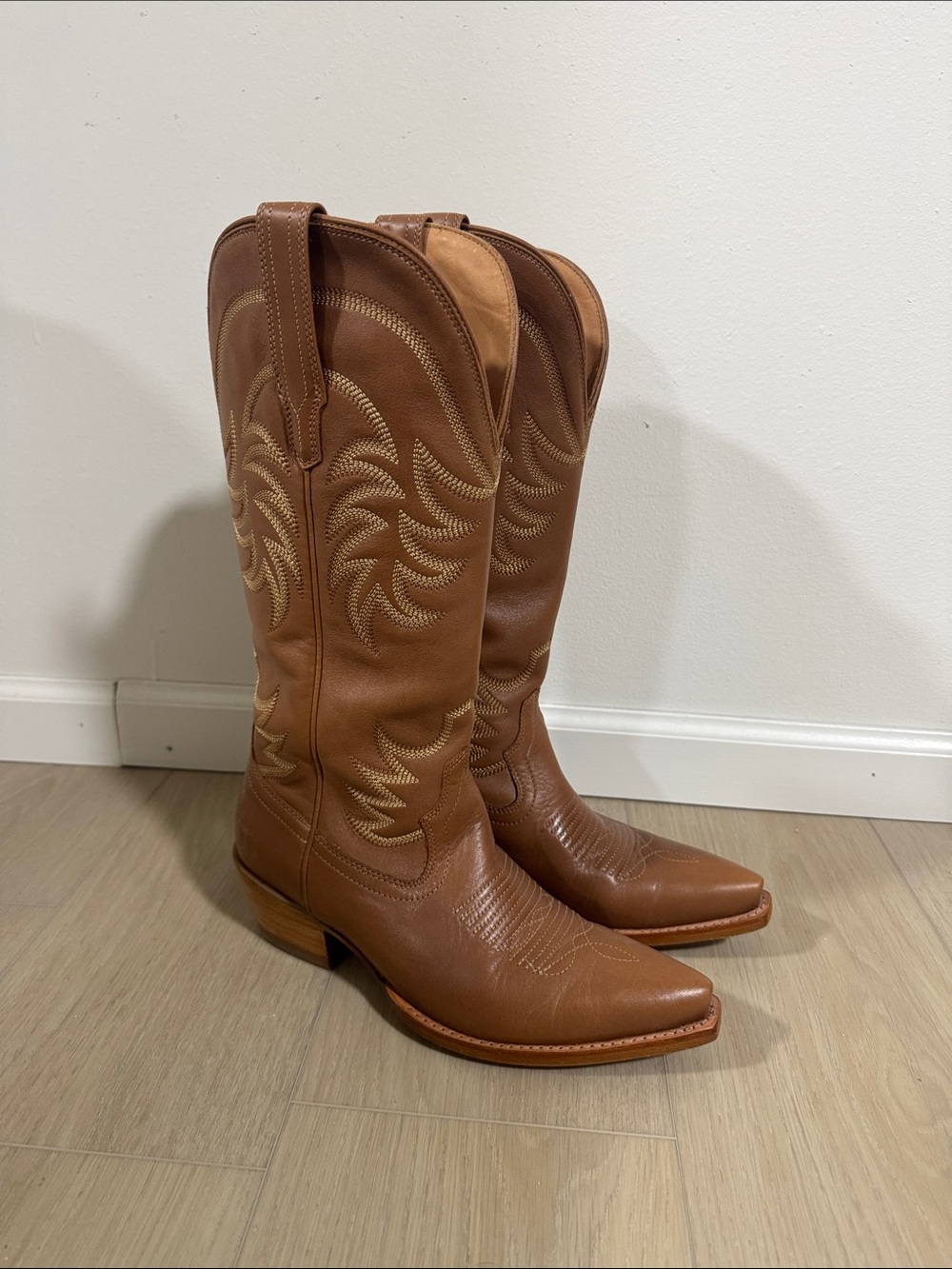 Tecovas Annie Caramel Leather Western Heeled Boots